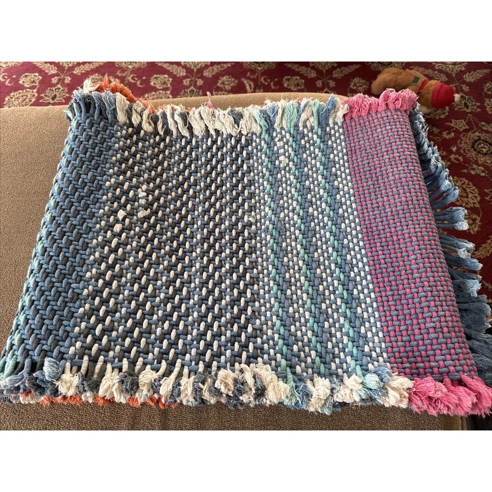 Anthropologie Bon Stripes Table Runner Woven Tufted Blue Woven Rope 16x 90" (TD)